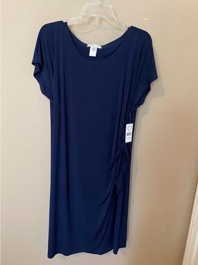 Robbie Bee Navy Short Sleeve Dress with Side Tie
